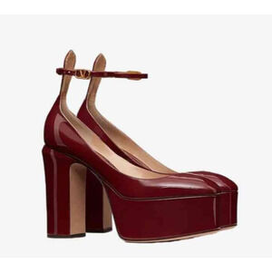 Valentino Garavani Tan-Go Platform Pumps Burgundy Patent Leather 37/ 7 NIB $1400